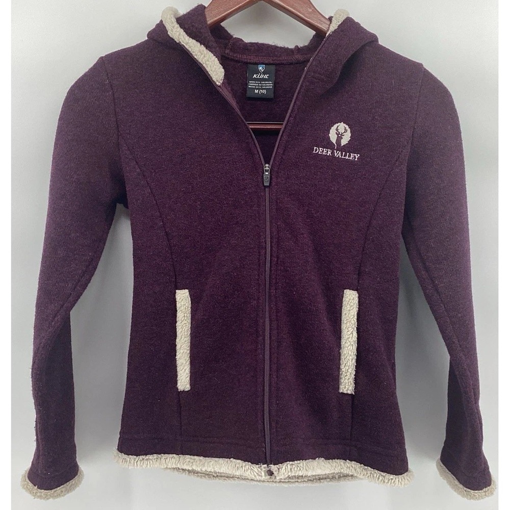 Kuhl Jacket Girl Size M Purple Full Zip Fleece Hooded Sherpa Lined Outdoor Youth